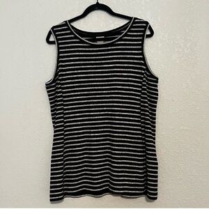 Chico's Zenergy Soft Essentials‎ Striped Tank Top Womens 3 Large Black & Gray